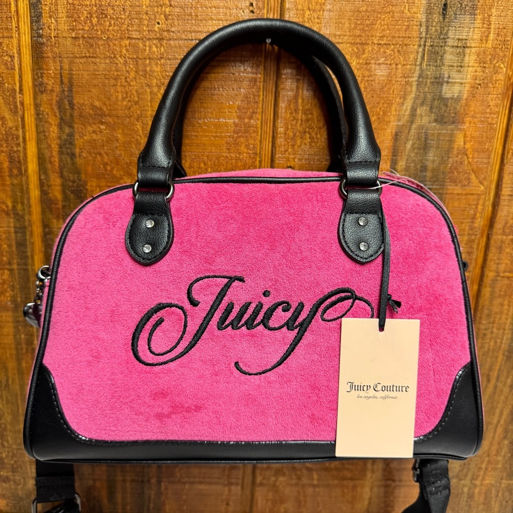 Juicy Couture Raising Star Bowlers Velour Satchel Bag - Pink Flash